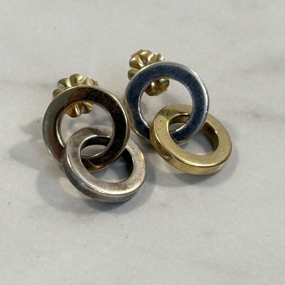 Tiffany & Co Sterling Silver 18k Yellow Gold Interlocking Circle Dangle Earrings - Picture 6 of 9